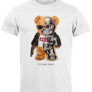 Mens Print Teddy Bear I'll Bear Back Meme Parody Saying Techwear T-Shirt